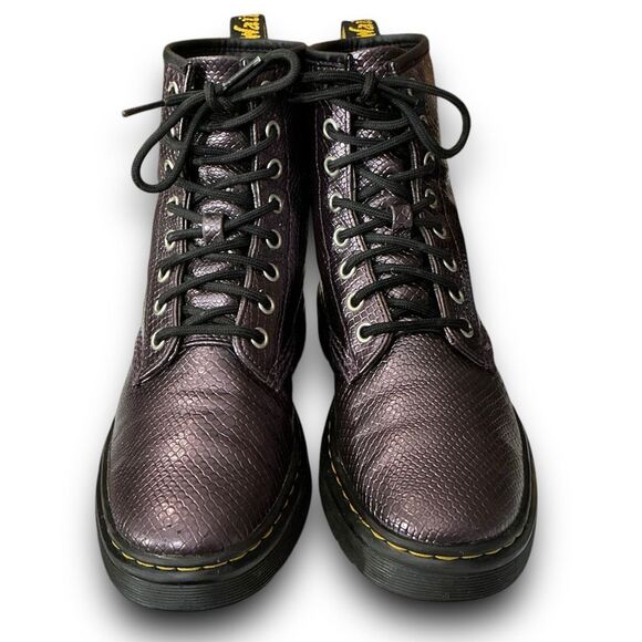 Dr. Martens Purple Snakeskin Embossed Leather Boots Combat Boots - Picture 3 of 9